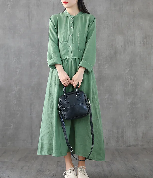 Long Sleeve Summer Spring Cotton Linen Women loose Dresses DZA2061