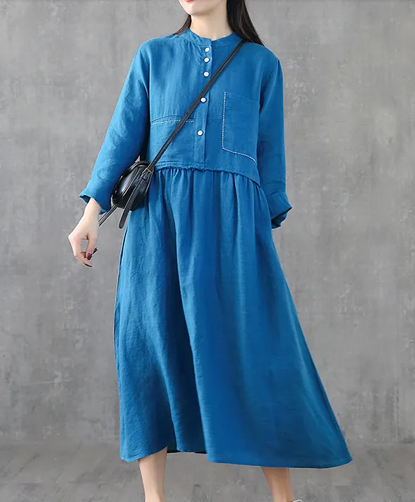 Long Sleeve Summer Spring Cotton Linen Women loose Dresses DZA2061