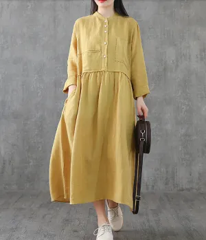 Long Sleeve Summer Spring Cotton Linen Women loose Dresses DZA2061