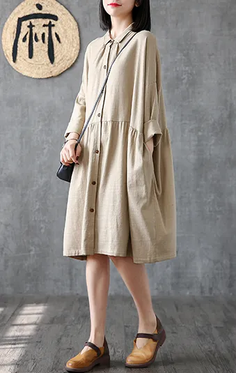 Long Sleeve Summer Spring Linen Women Dresses DZA206104