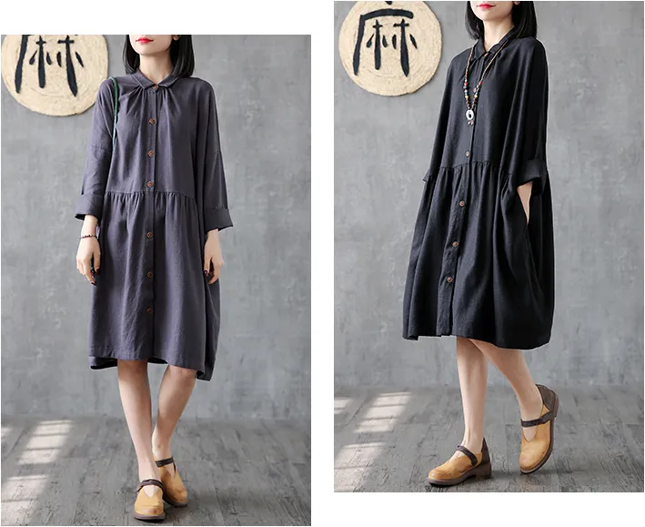 Long Sleeve Summer Spring Linen Women Dresses DZA206104