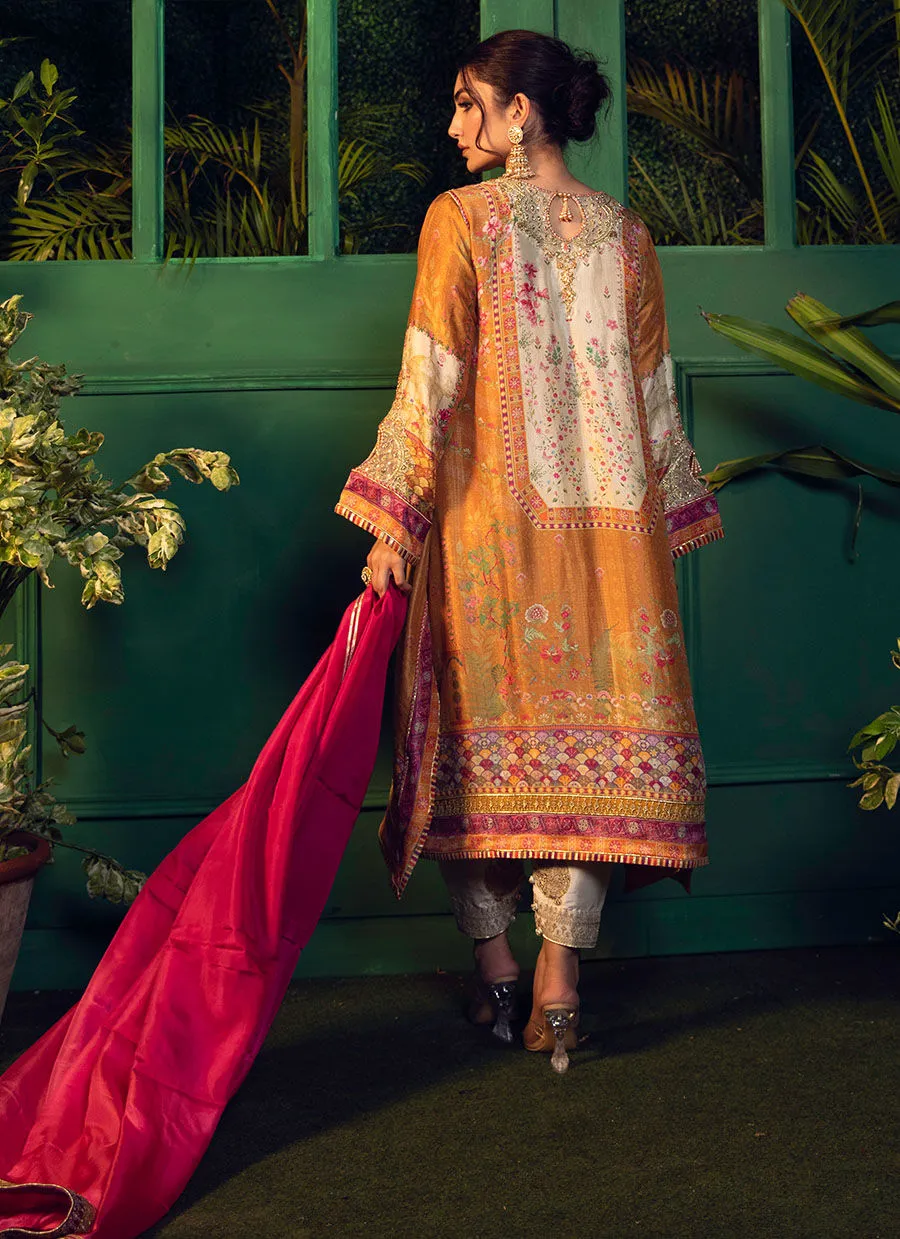 Mayna festive'24 - Roshan Printed Raw silk kurta with silk ombre dupatta