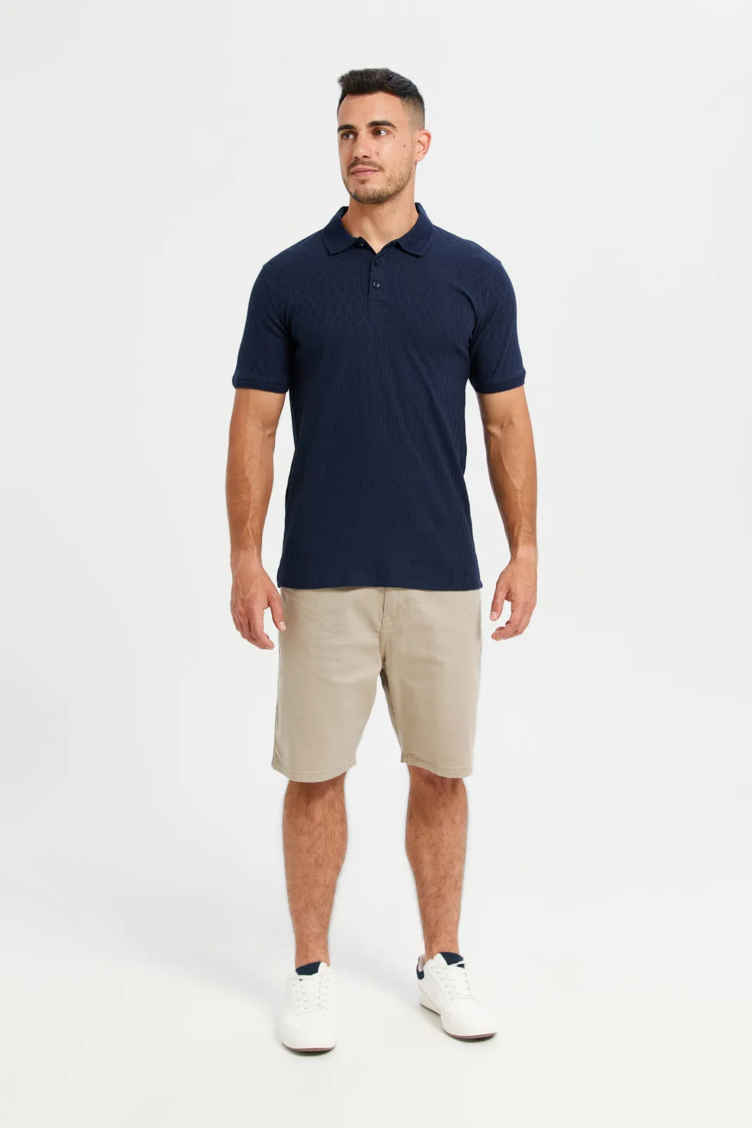 Men Navy Jacquard Polo T-Shirt