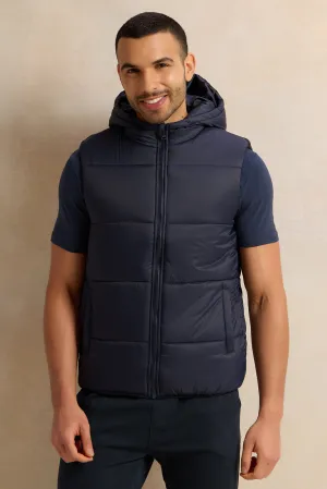 Men Navy Sleeveless Puffer Jacket