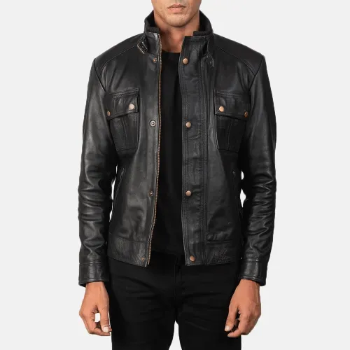 Mens Black Cow Leather Jacket