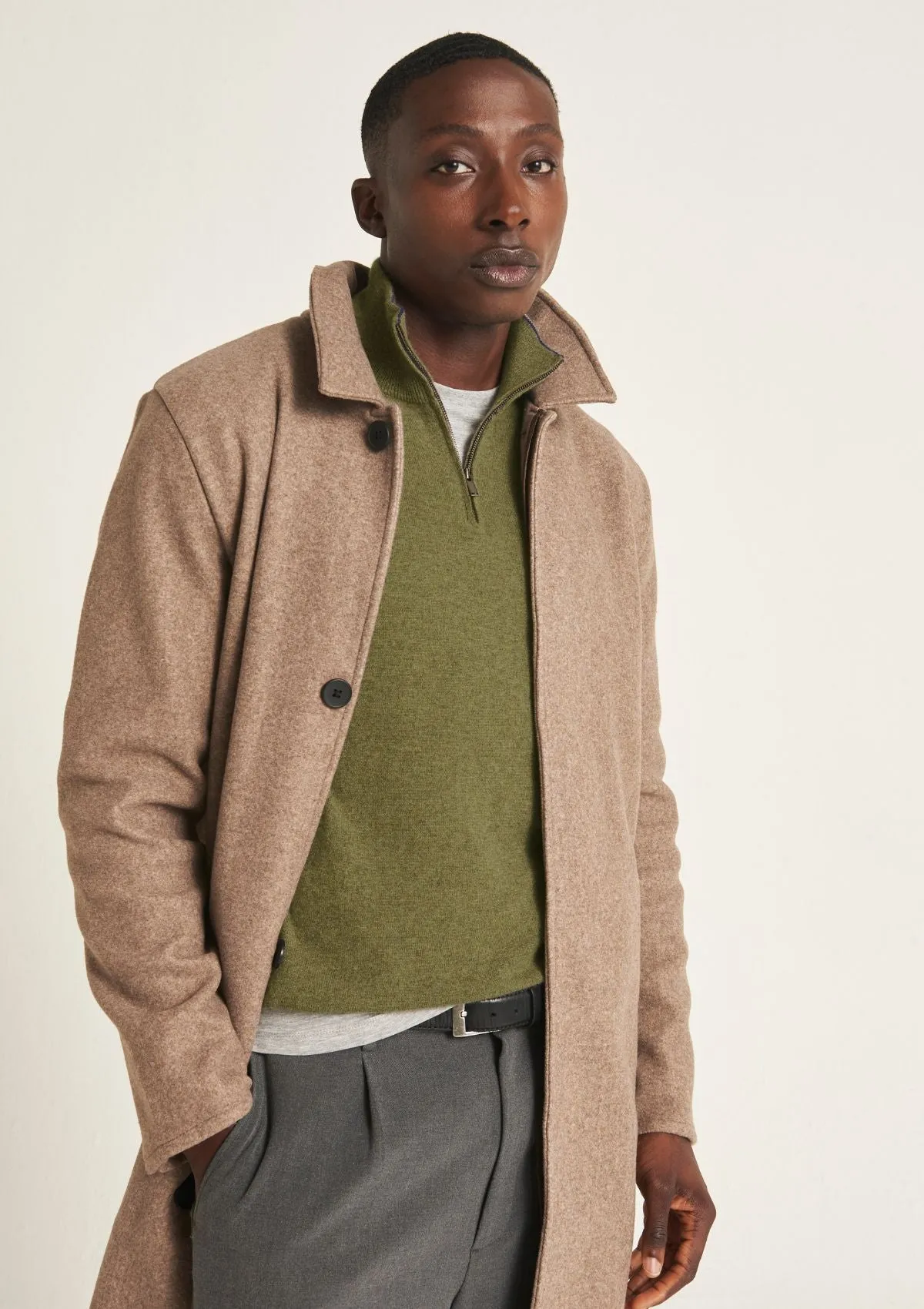 Mens Cashmere Half Zip Sweater in Bayleaf Green