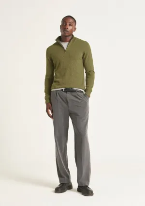 Mens Cashmere Half Zip Sweater in Bayleaf Green