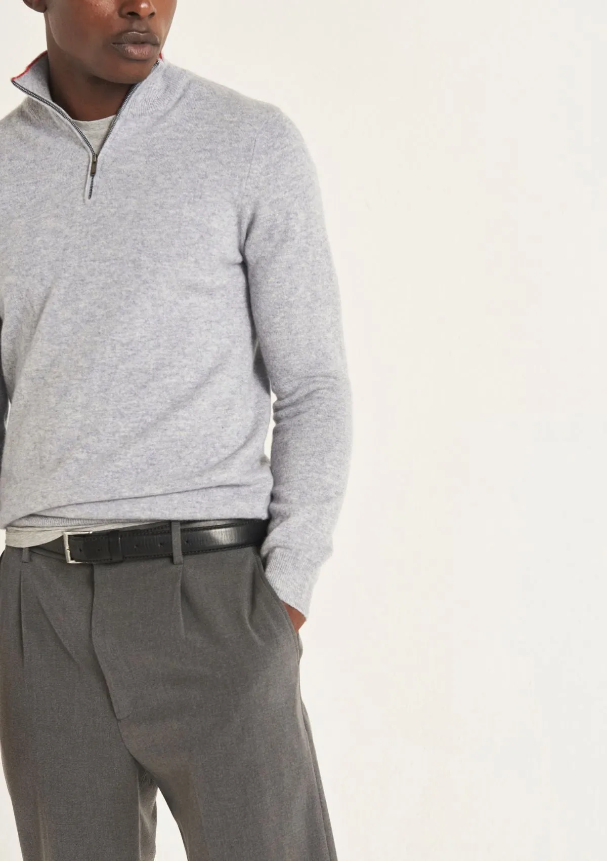 Mens Cashmere Half Zip Sweater in Quarry Grey