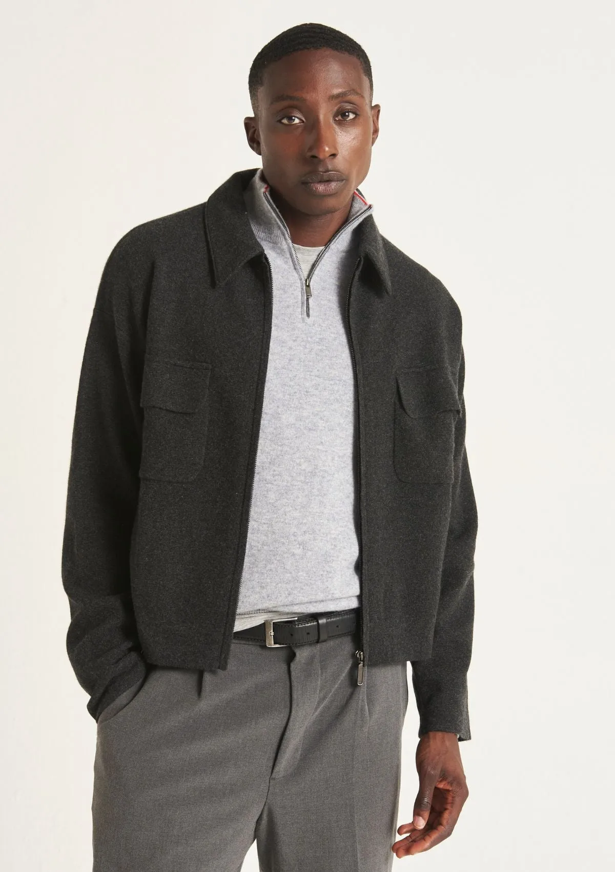 Mens Cashmere Half Zip Sweater in Quarry Grey