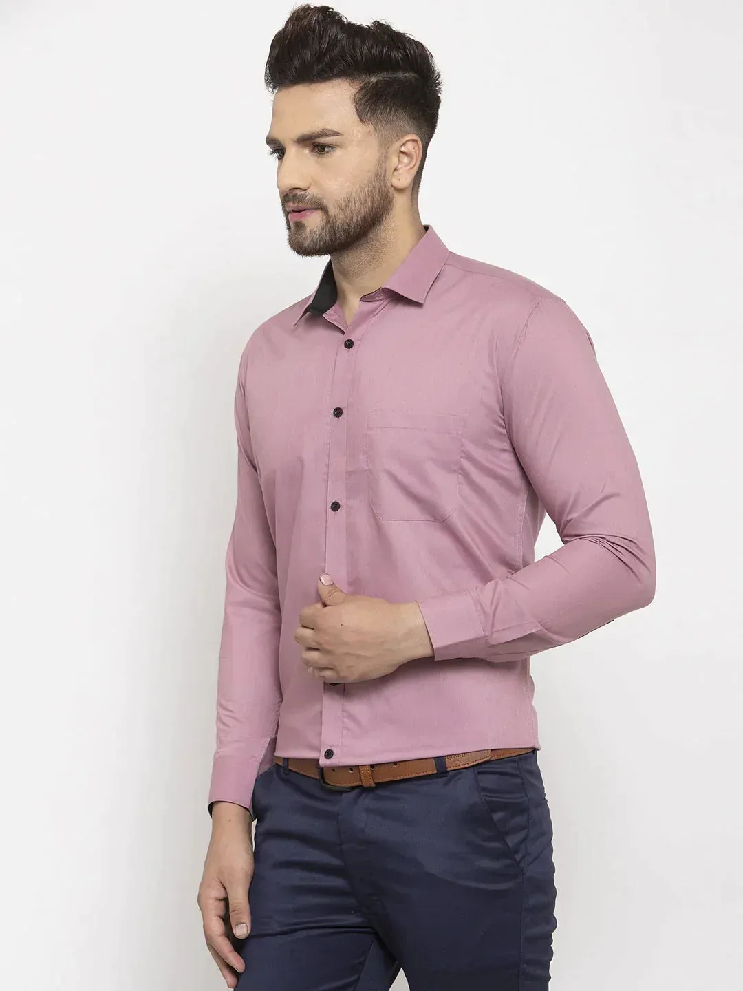 Men's Magenta Formal Shirt with black detailing - Taantav