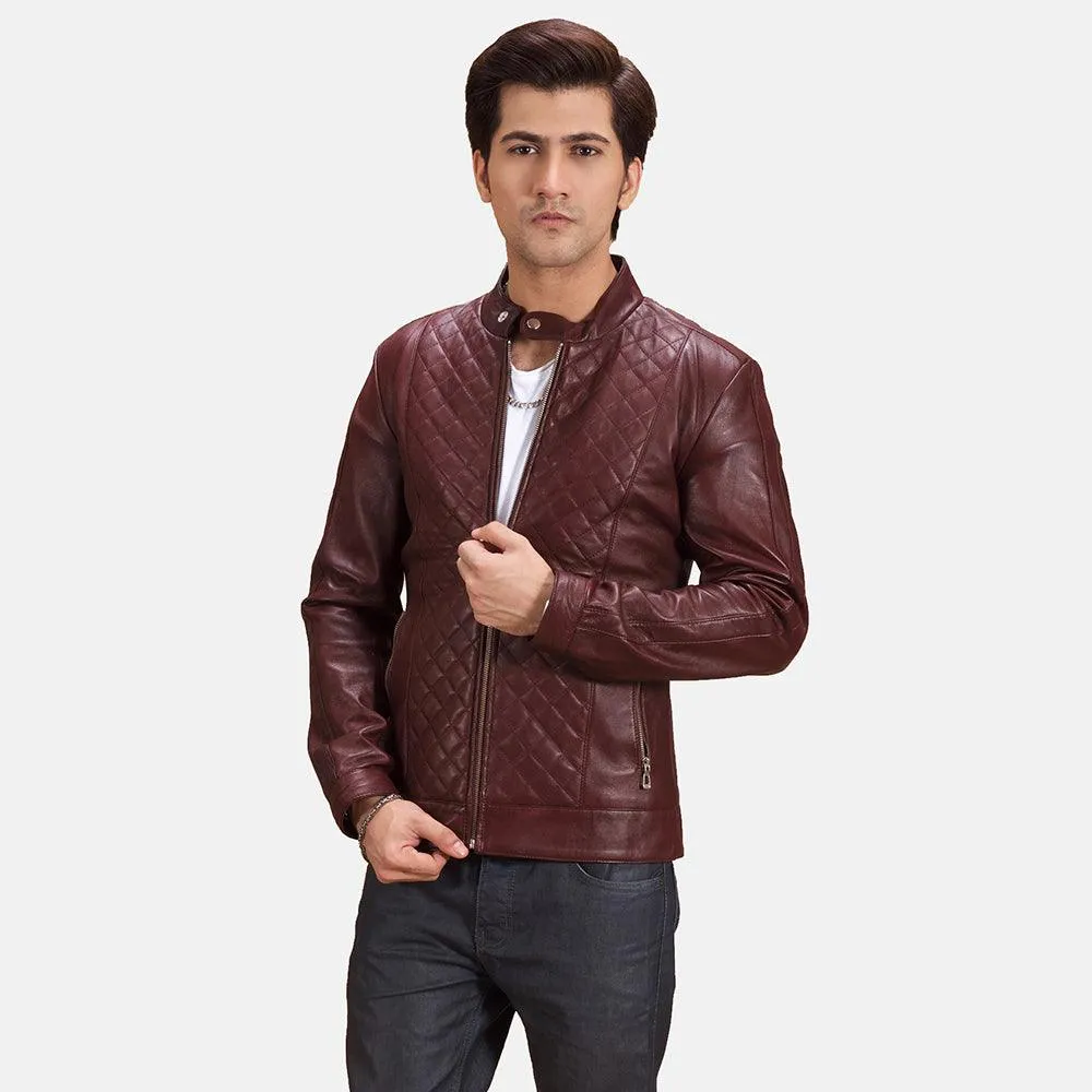 Mens Maroon Leather Biker Jacket