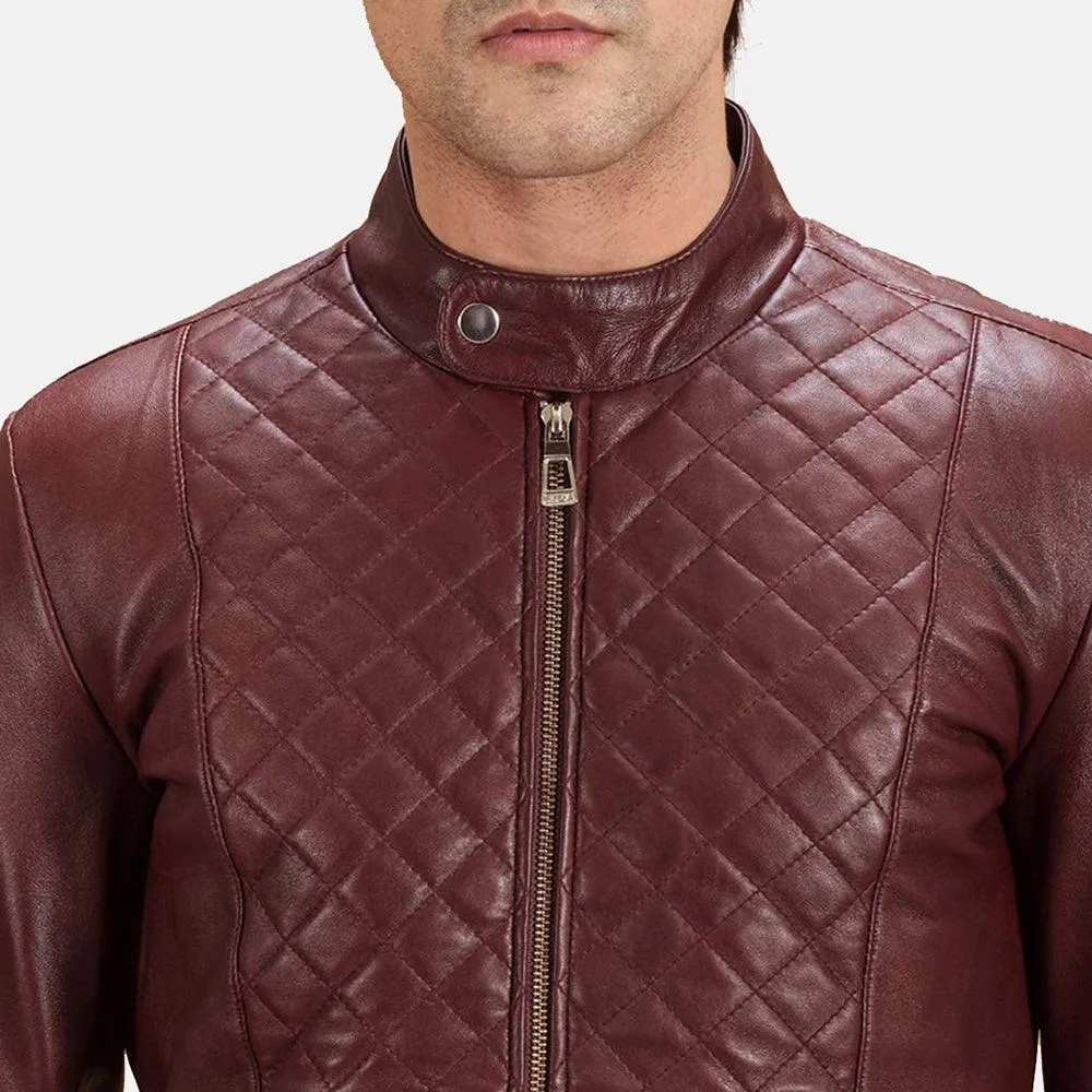 Mens Maroon Leather Biker Jacket