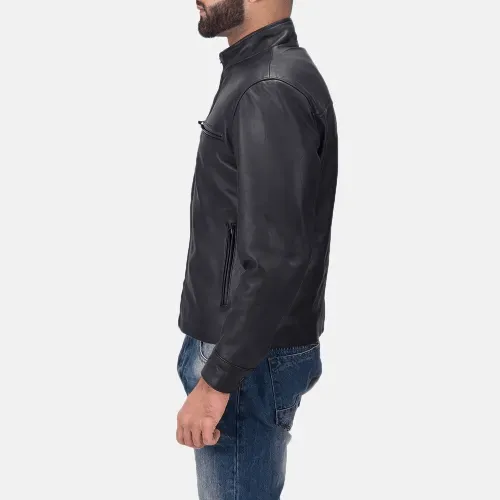 Mens Plain Black Leather Jacket