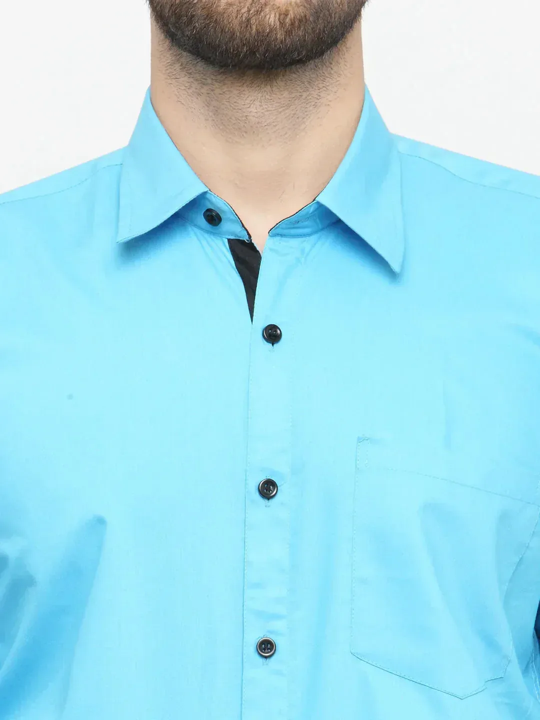 Men's Sky Blue Formal Shirt with black detailing - Taantav