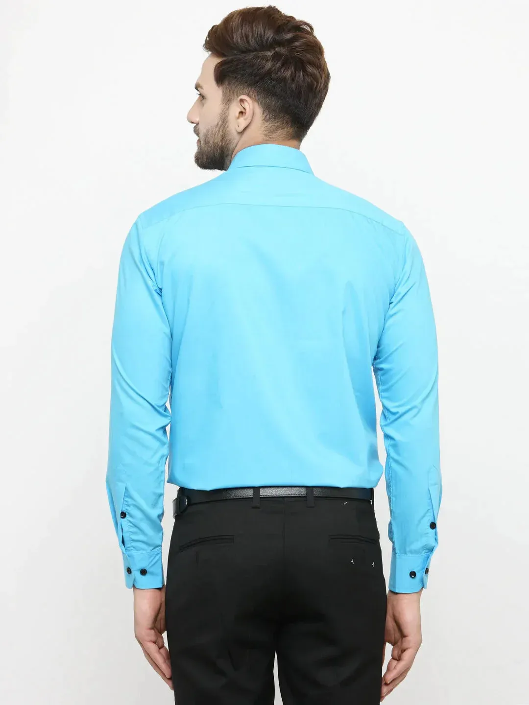 Men's Sky Blue Formal Shirt with black detailing - Taantav