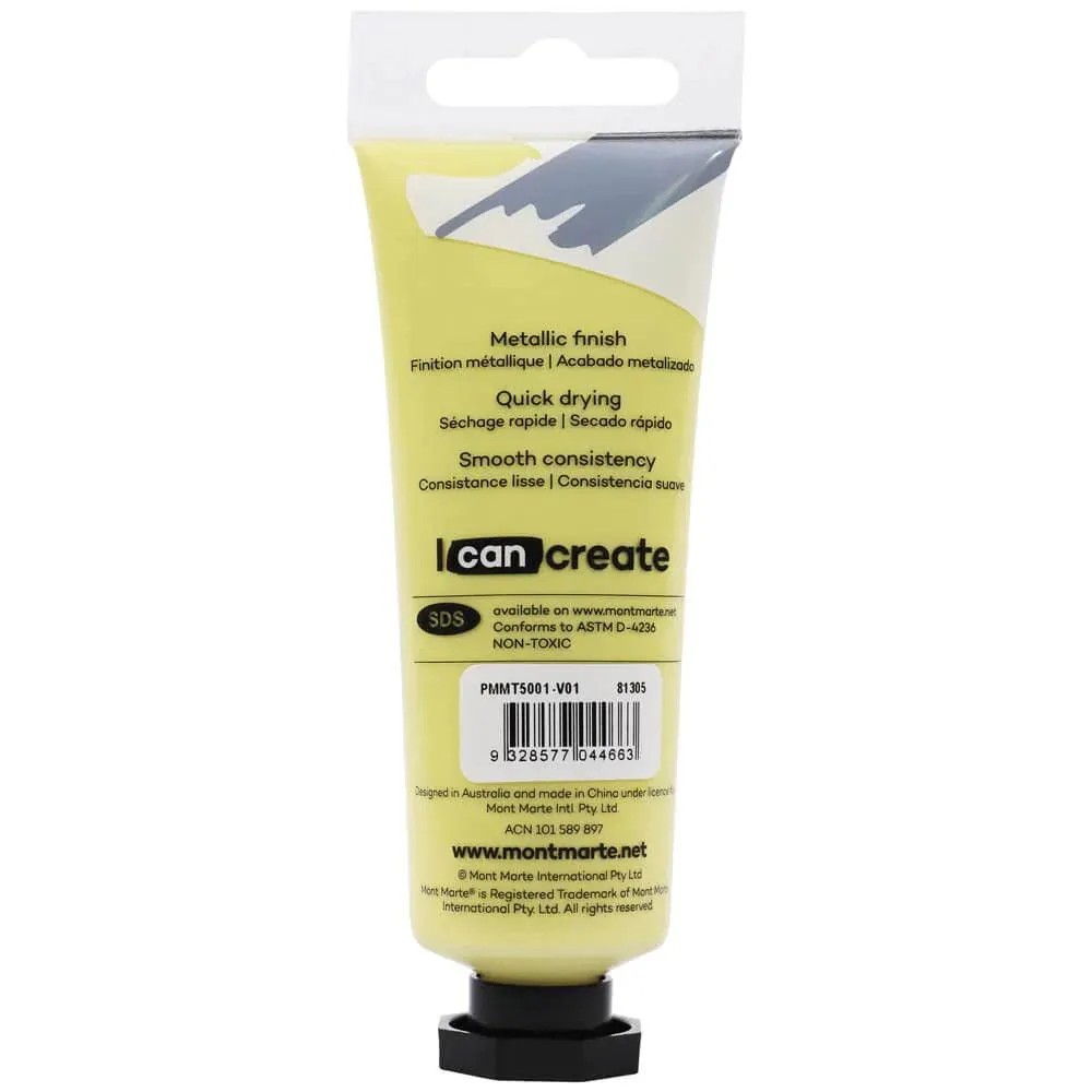 Metallic Acrylic Paint Premium 50ml (1.7 US fl.oz) Tube - Yellow - Mont Marte