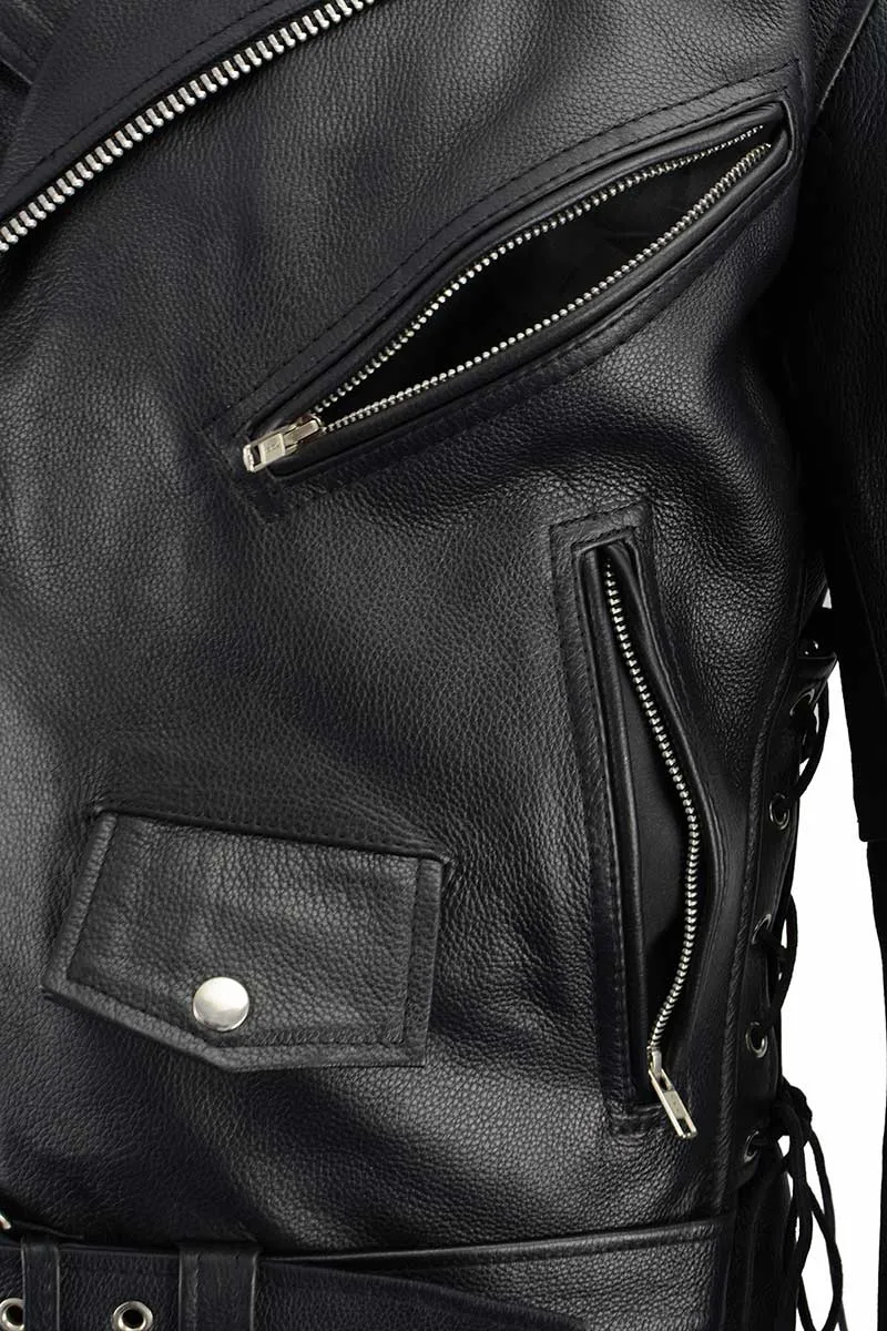 Milwaukee Leather LKM1711TALL Men's Black Tall-Sizes Side Lace Police Style Leather Jacket