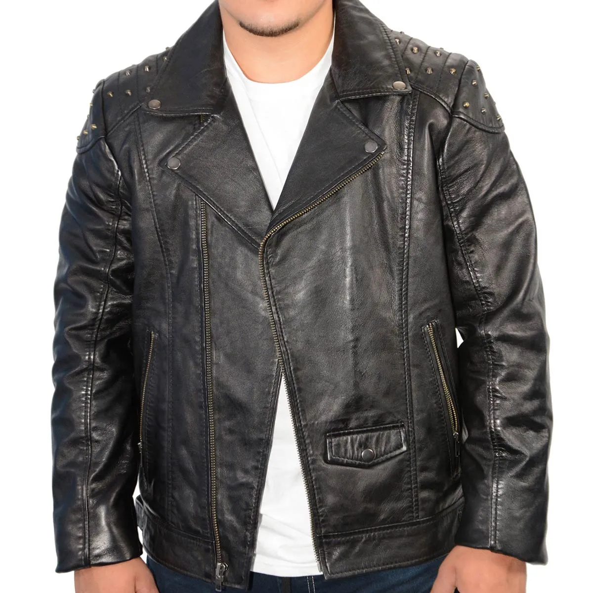 Milwaukee Leather Men's Studded Black Leather Fashion Motorcycle Style Jacket SFM1825