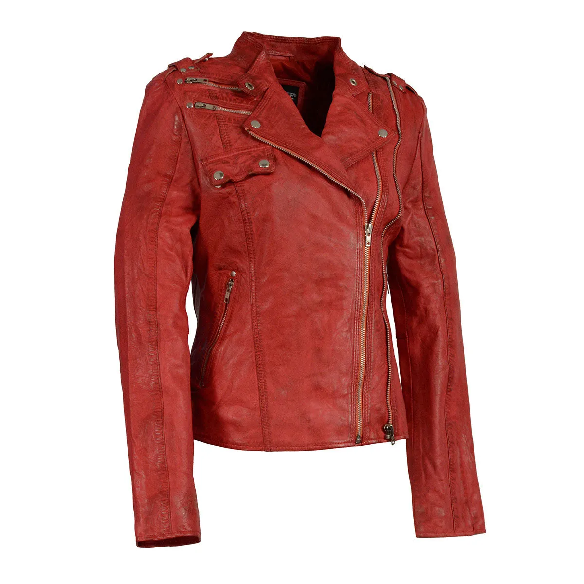 Milwaukee Leather Women's Distressed Red Vegan Leather Motorcycle Style Fashion Jacket SFL2845