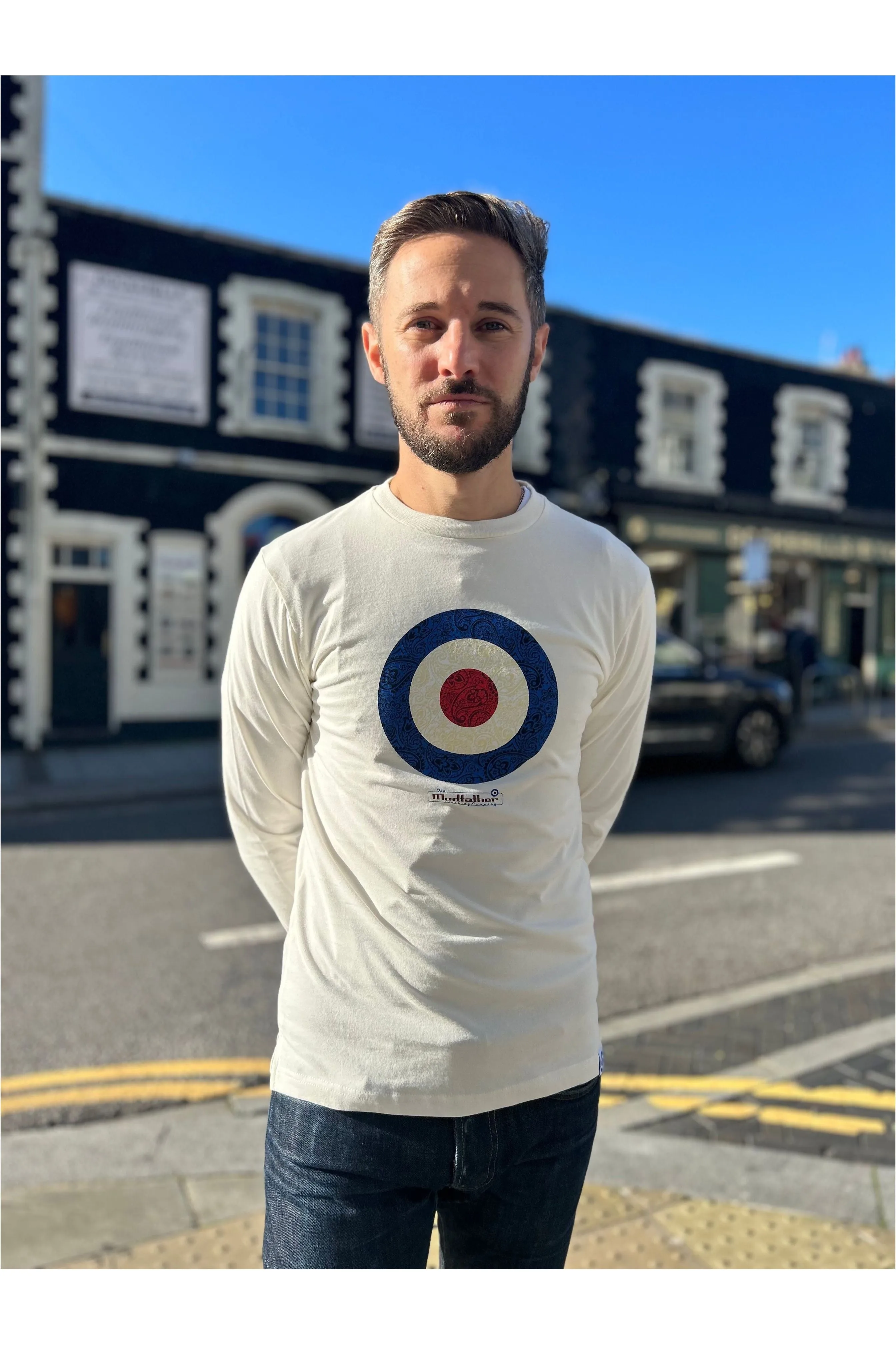 Modfather Clothing - Paisley Target Long Sleeve Ecru MF2227B - T-Shirt