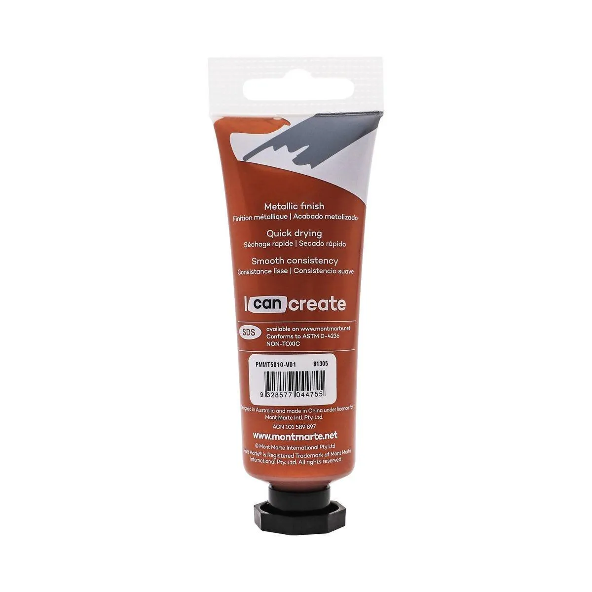 Mont Marte Metallic Acrylic Paint Tube Premium 50ml (1.7oz) - Copper