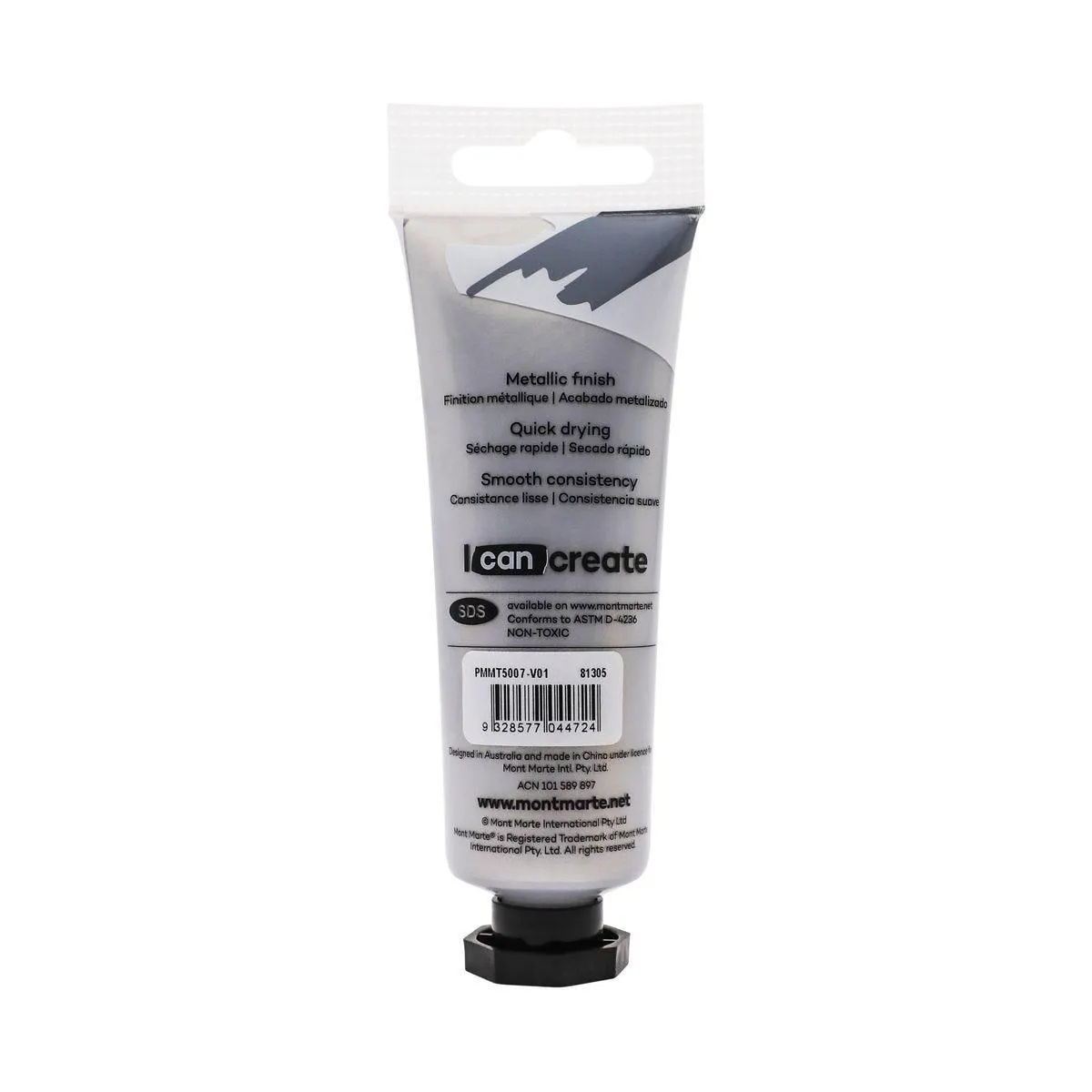 Mont Marte Metallic Acrylic Paint Tube Premium 50ml (1.7oz) - Silver