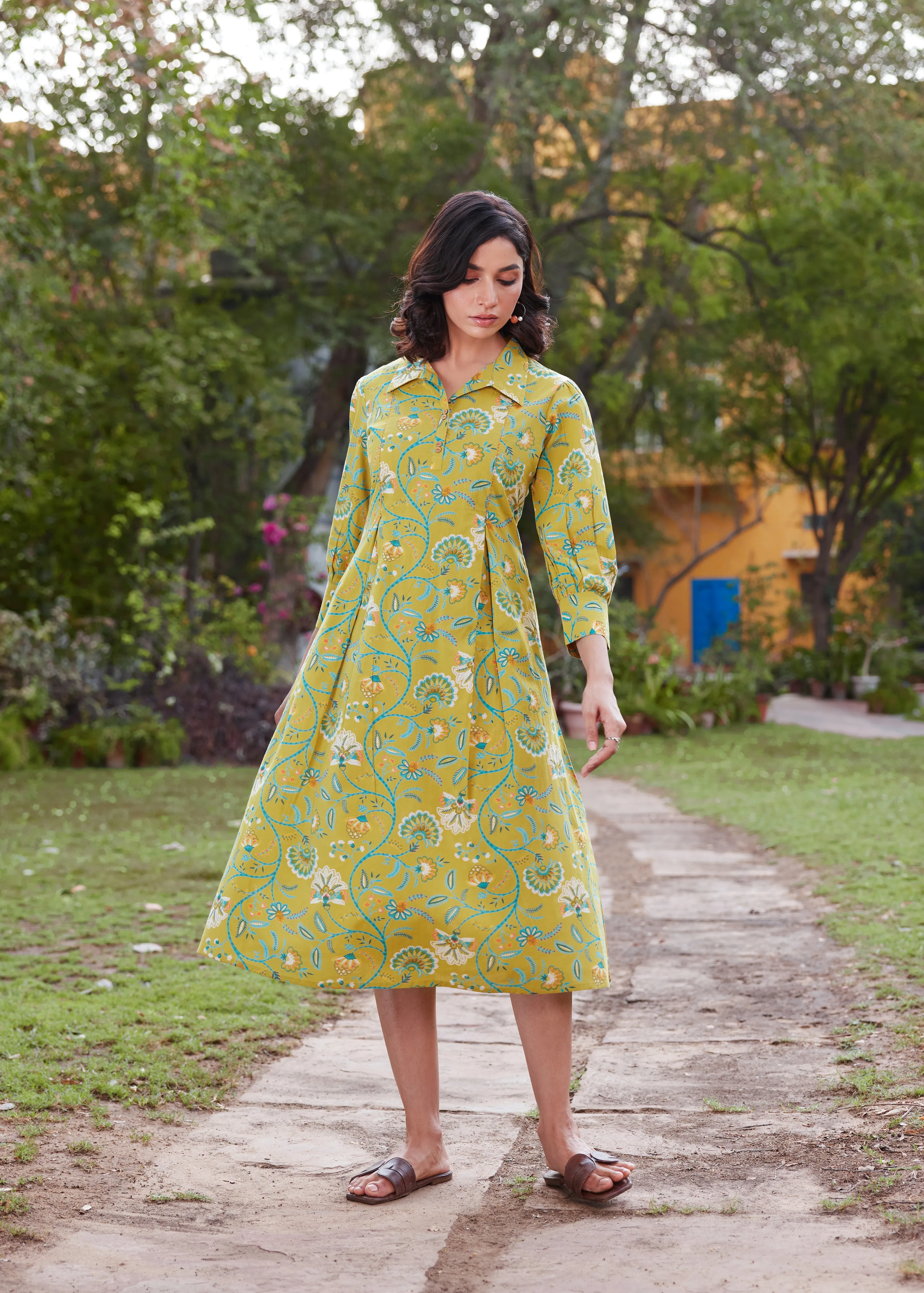 MULCOTTON COLORFUL PRINTED ANTIFIT DRESS