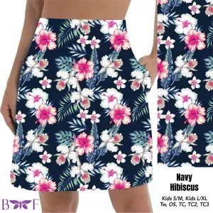 Navy Hibiscus skort