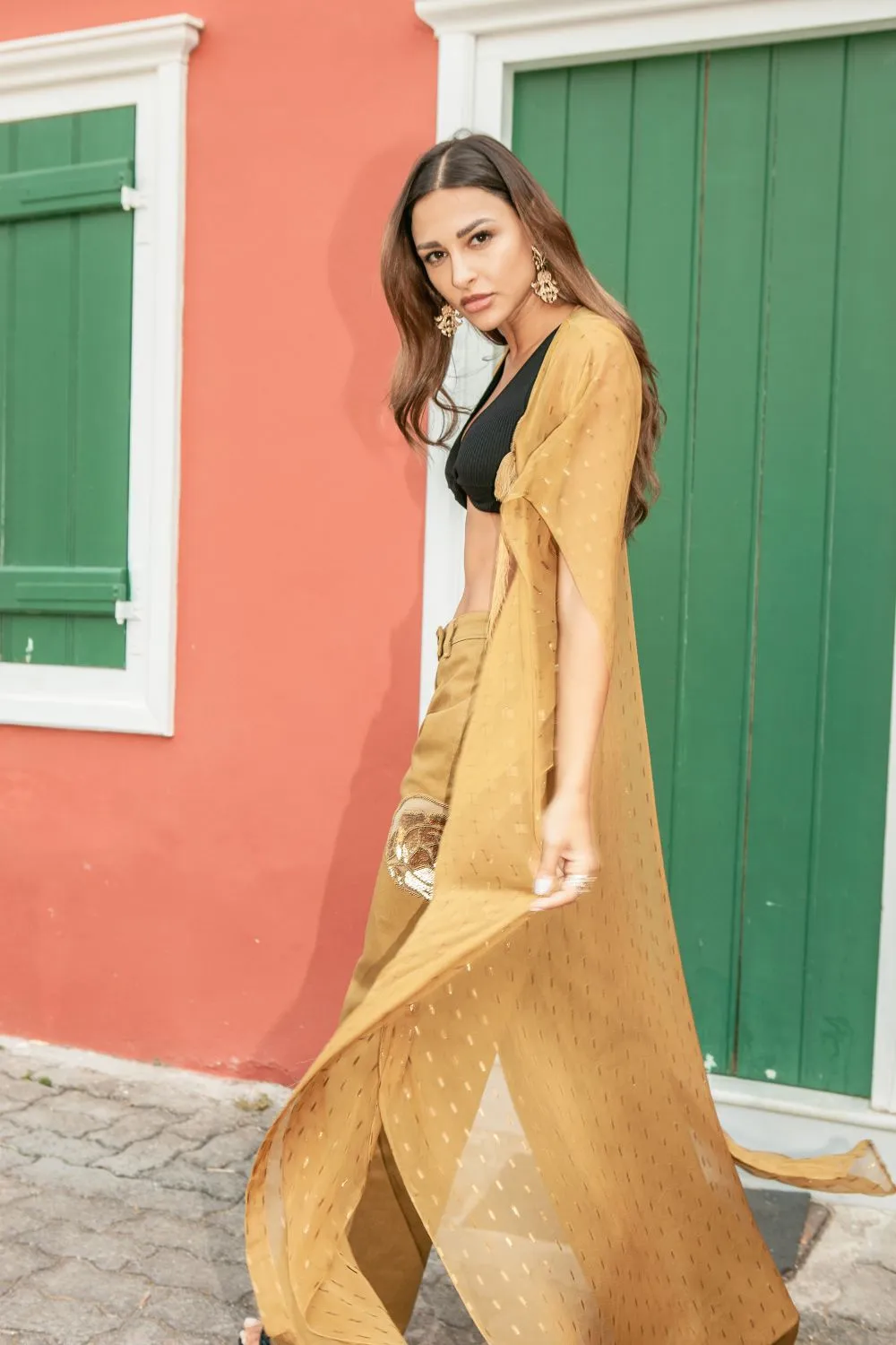 Ochre Embroidered Maxi Duster