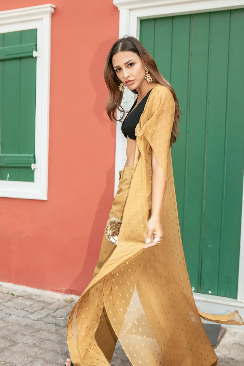 Ochre Embroidered Maxi Duster