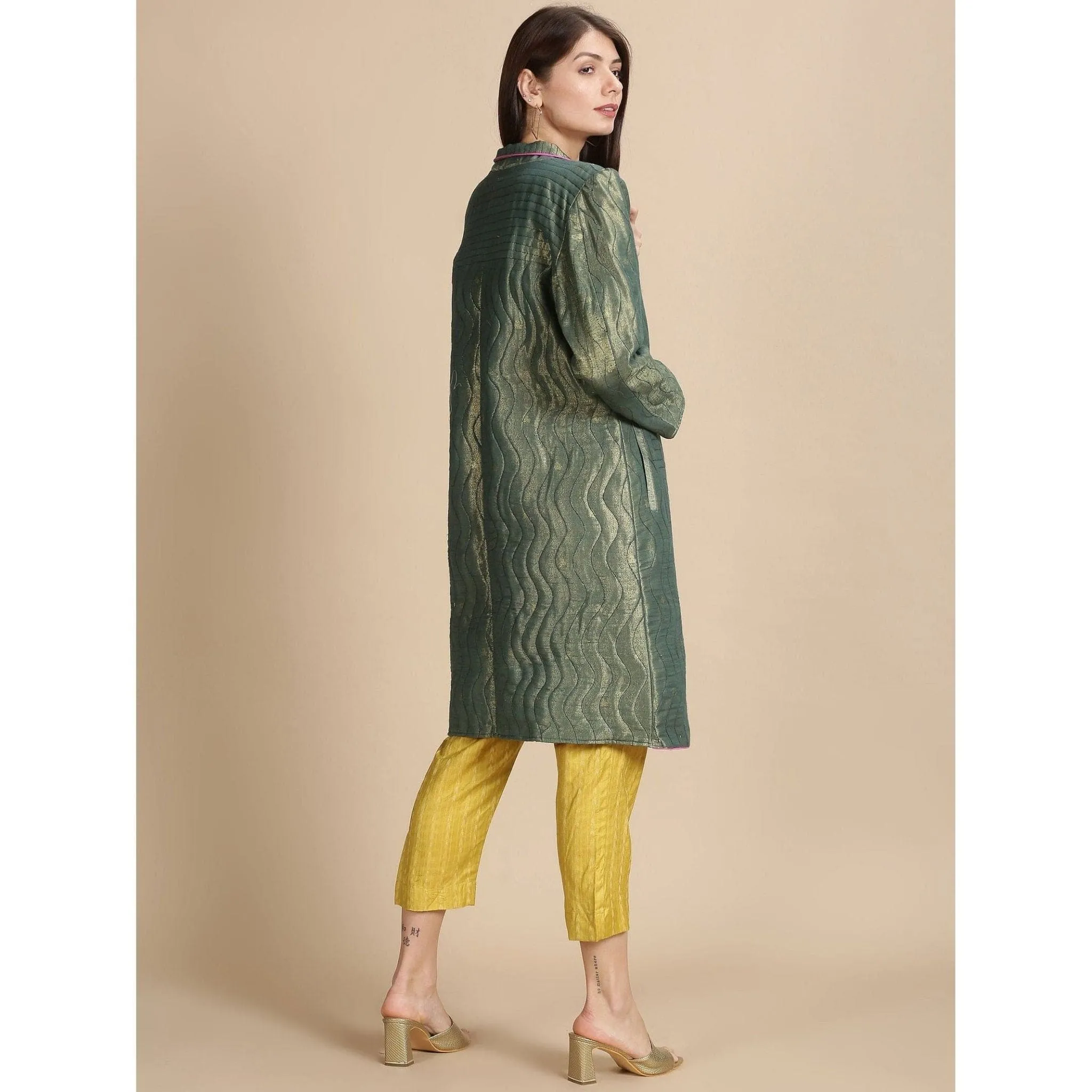 Olive Banarsi Zari Quilted Jacket