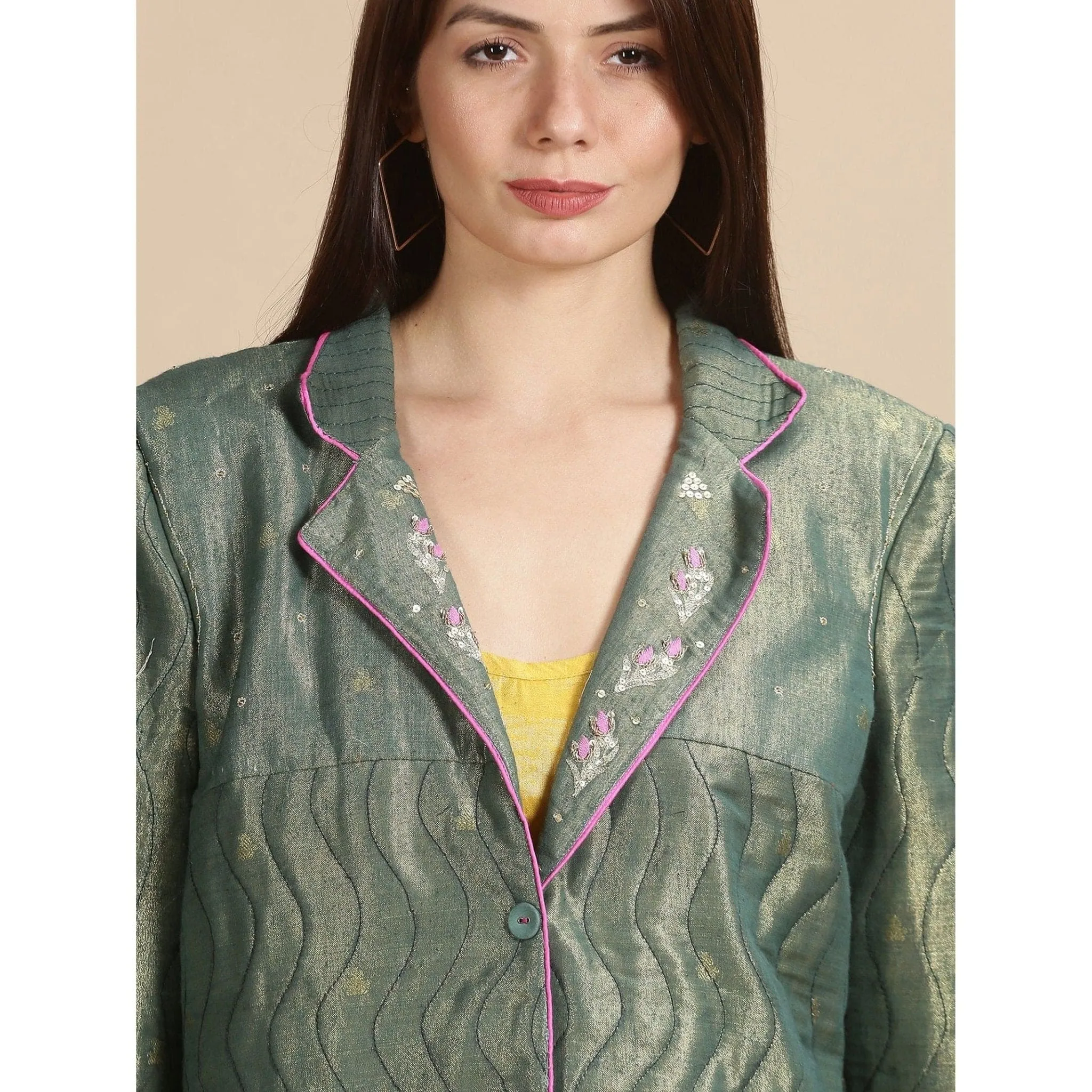 Olive Banarsi Zari Quilted Jacket