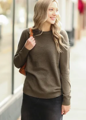 Olive Waffle Weave Textured Sweater