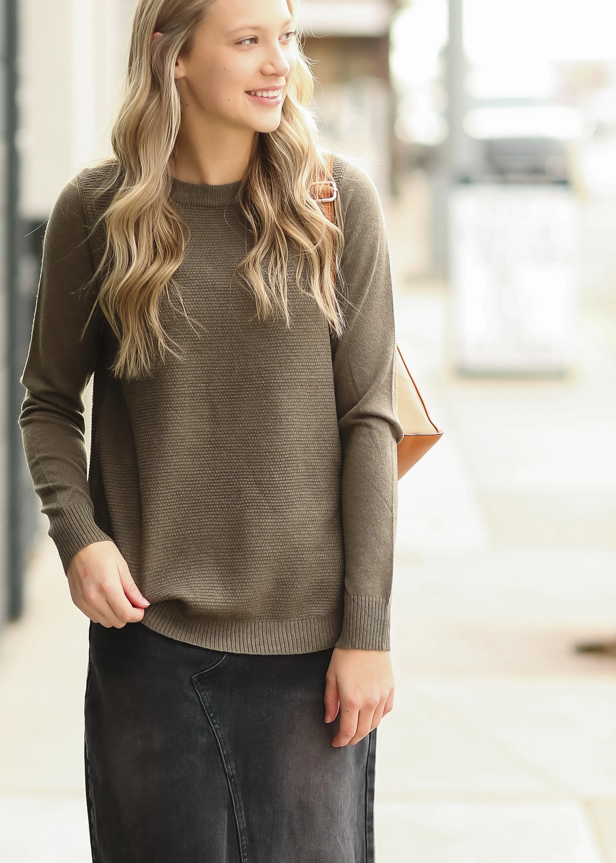 Olive Waffle Weave Textured Sweater