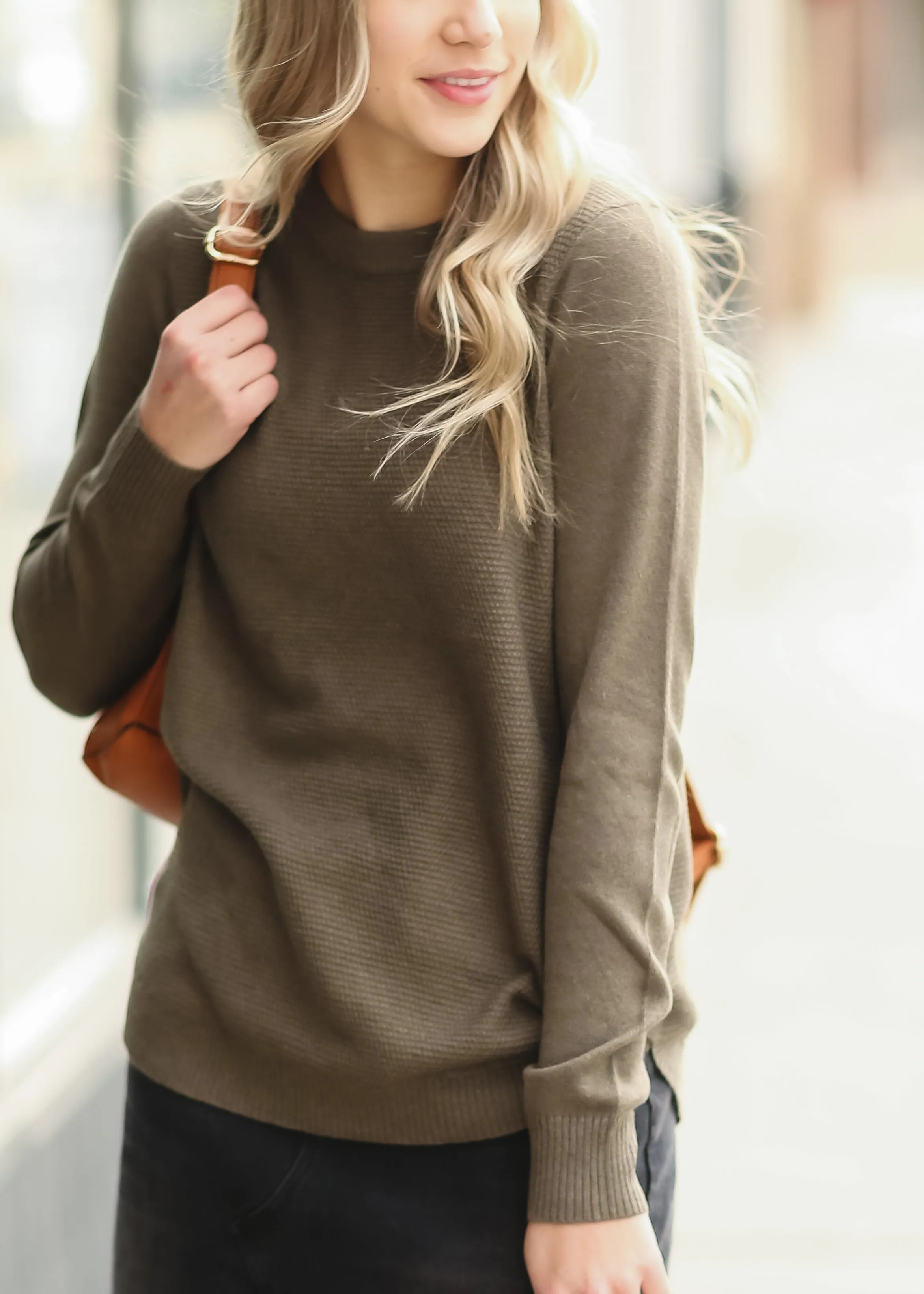 Olive Waffle Weave Textured Sweater