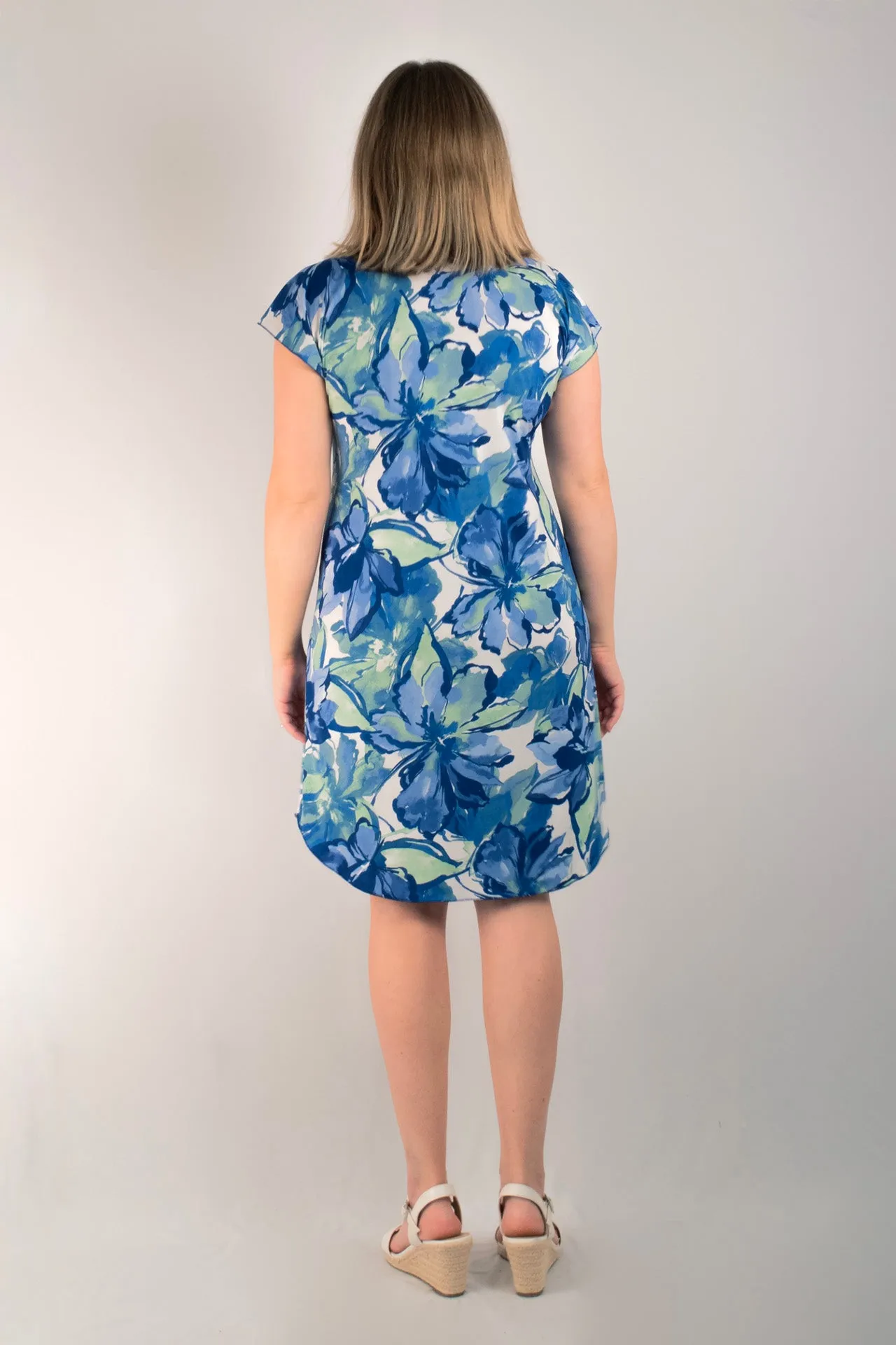 Pacific Print Short Sleeve Jersey Shift Dress