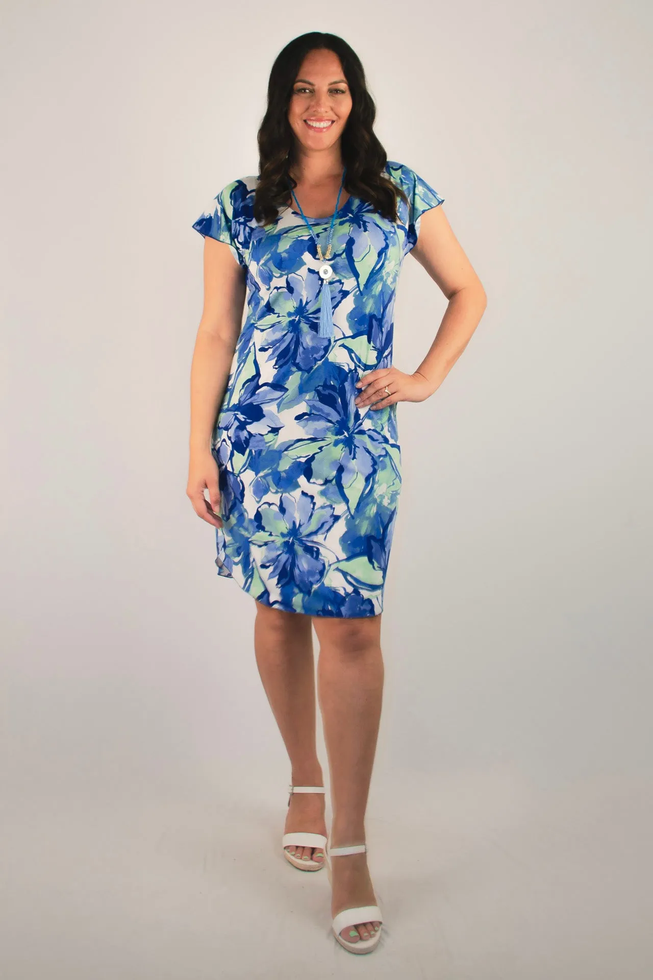 Pacific Print Short Sleeve Jersey Shift Dress