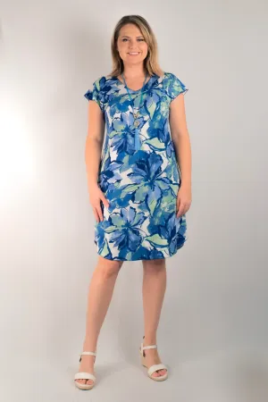 Pacific Print Short Sleeve Jersey Shift Dress