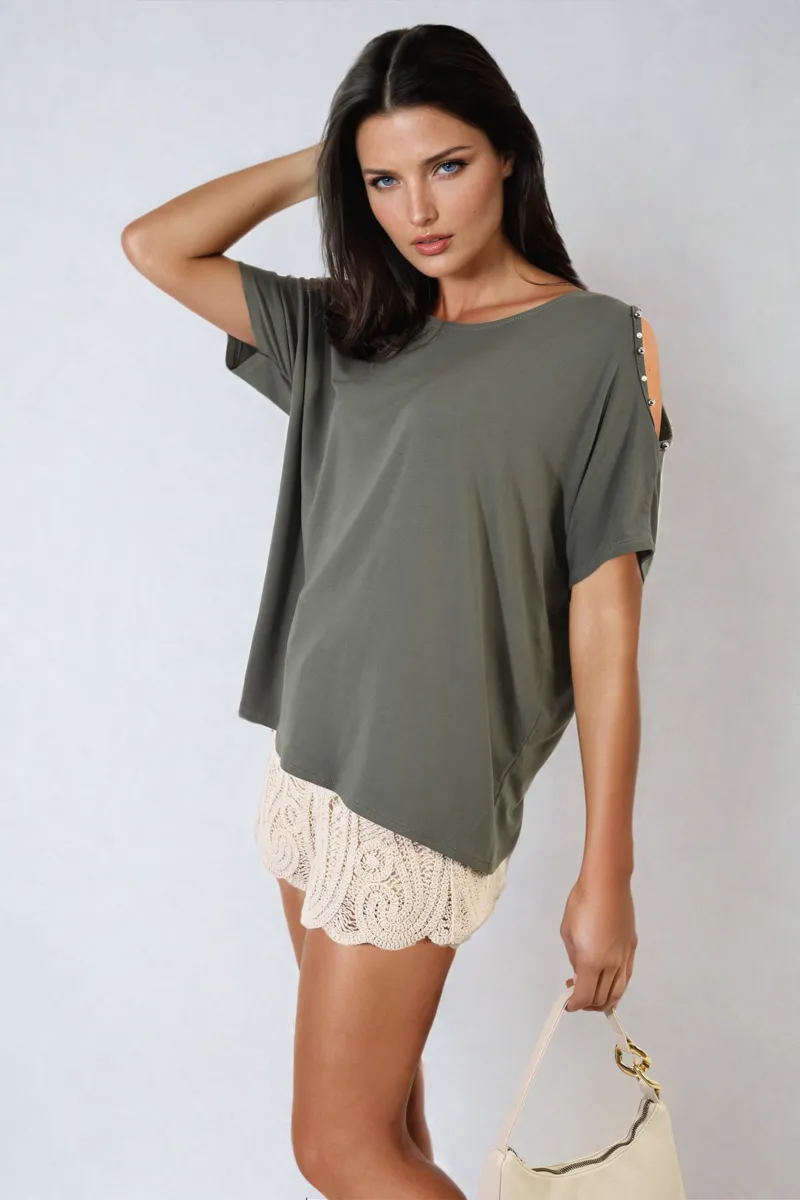 Pearl Cold Shoulder Top