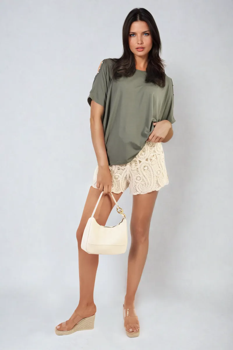 Pearl Cold Shoulder Top