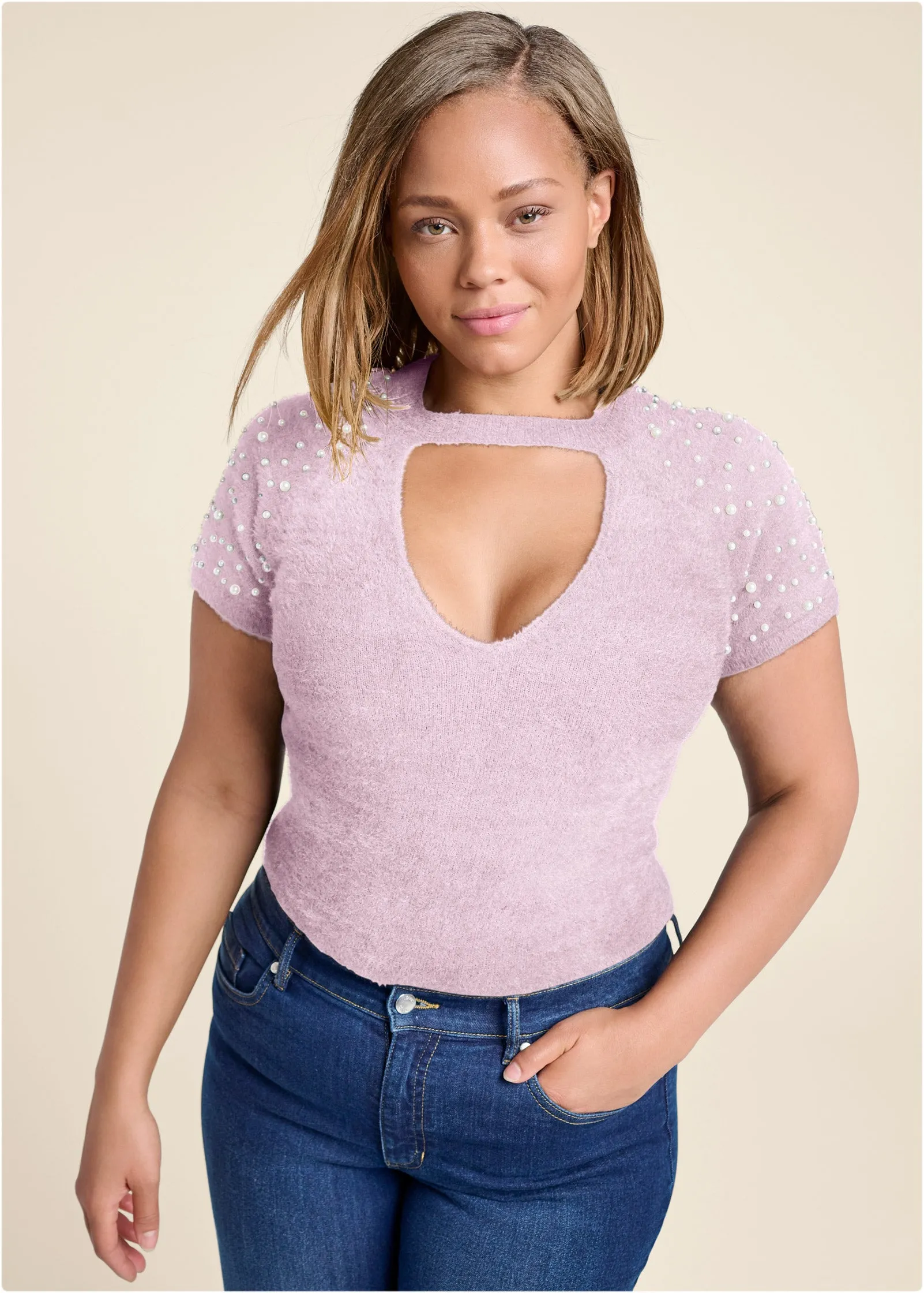 Pearl Short Sleeve Sweater - Lilac