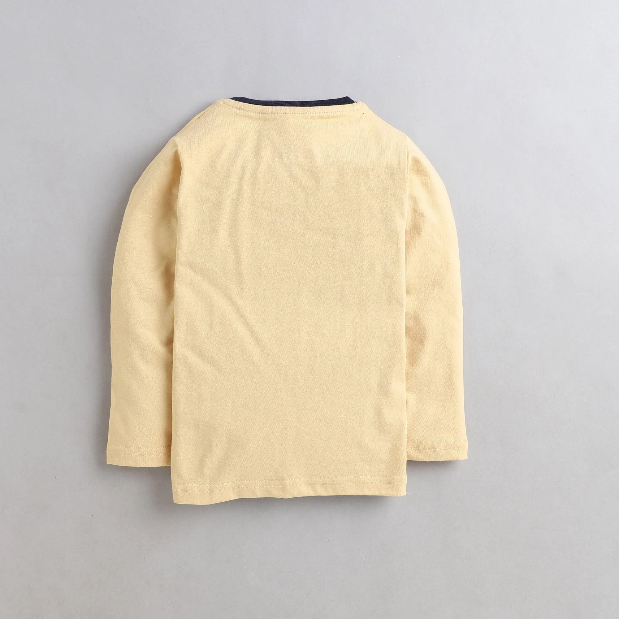 Polka Tots Full Sleeves Helicopter Embroidery Detailing Tee - Light Yellow