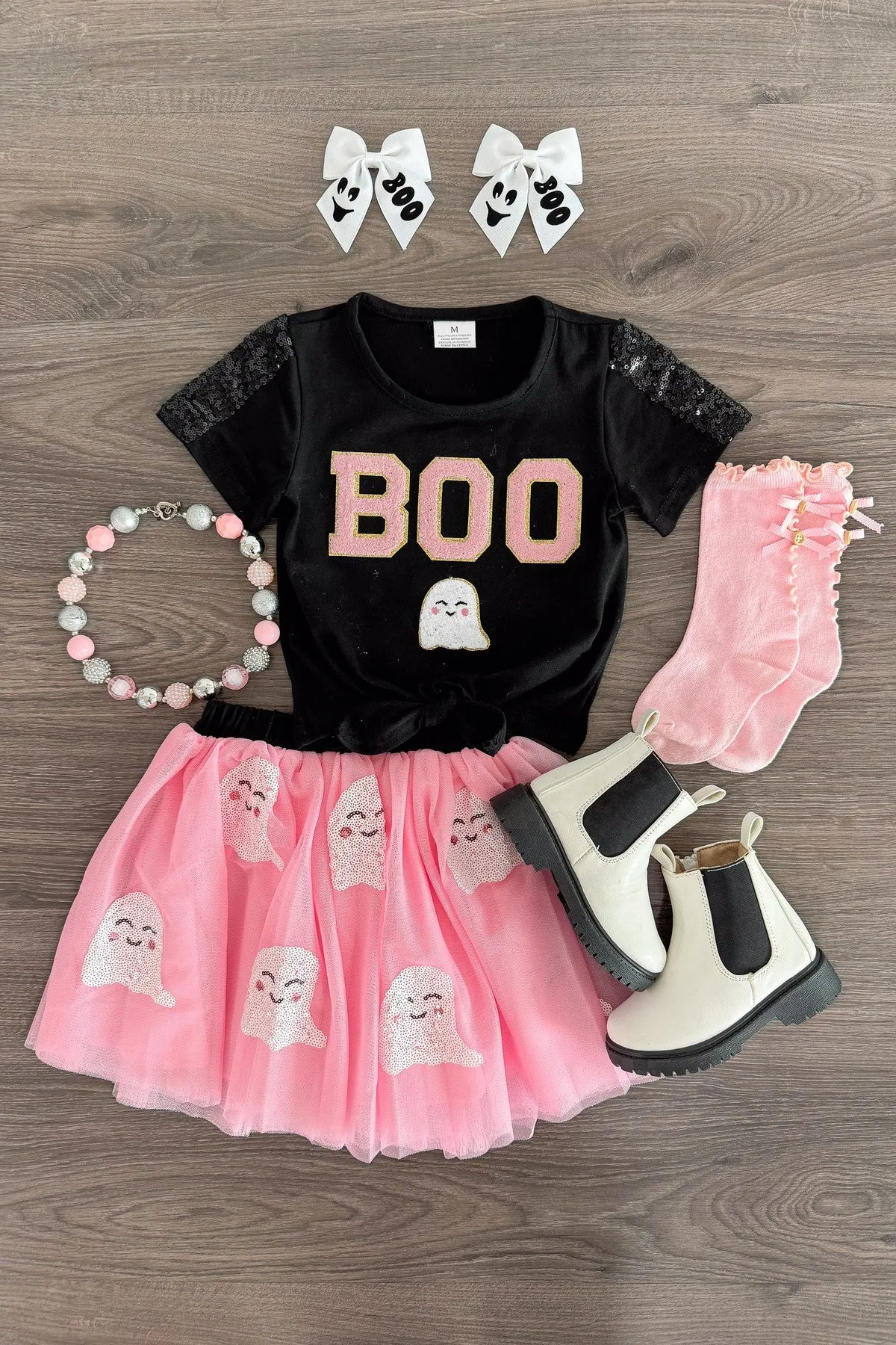 "Boo" Black & Pink Sequin Tutu Skirt Set