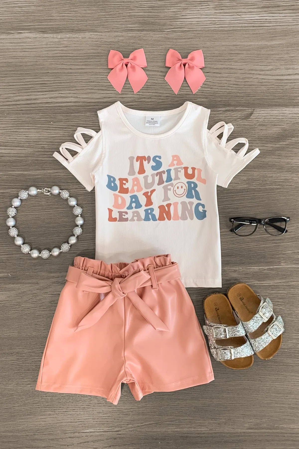 "It's A Beautiful Day For Learning" Pleather Short Set