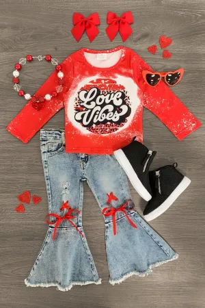 "Love Vibes" Denim Bell Bottom Set