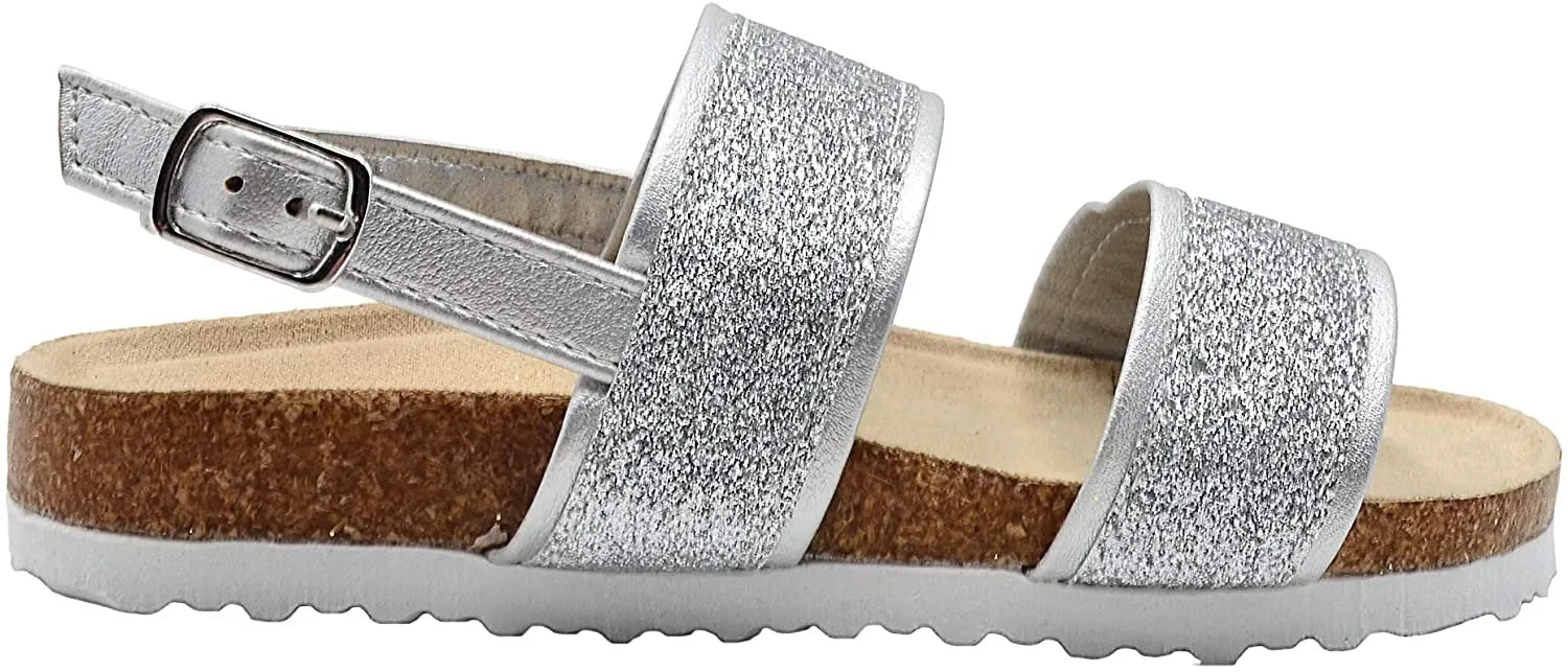 Rampage Girls Big Kid Glitter Footbed Slide Sandal with Back Strap - Fashion Summer Shoes