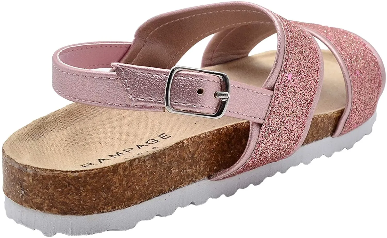 Rampage Girls Big Kid Glitter Footbed Slide Sandal with Back Strap - Fashion Summer Shoes