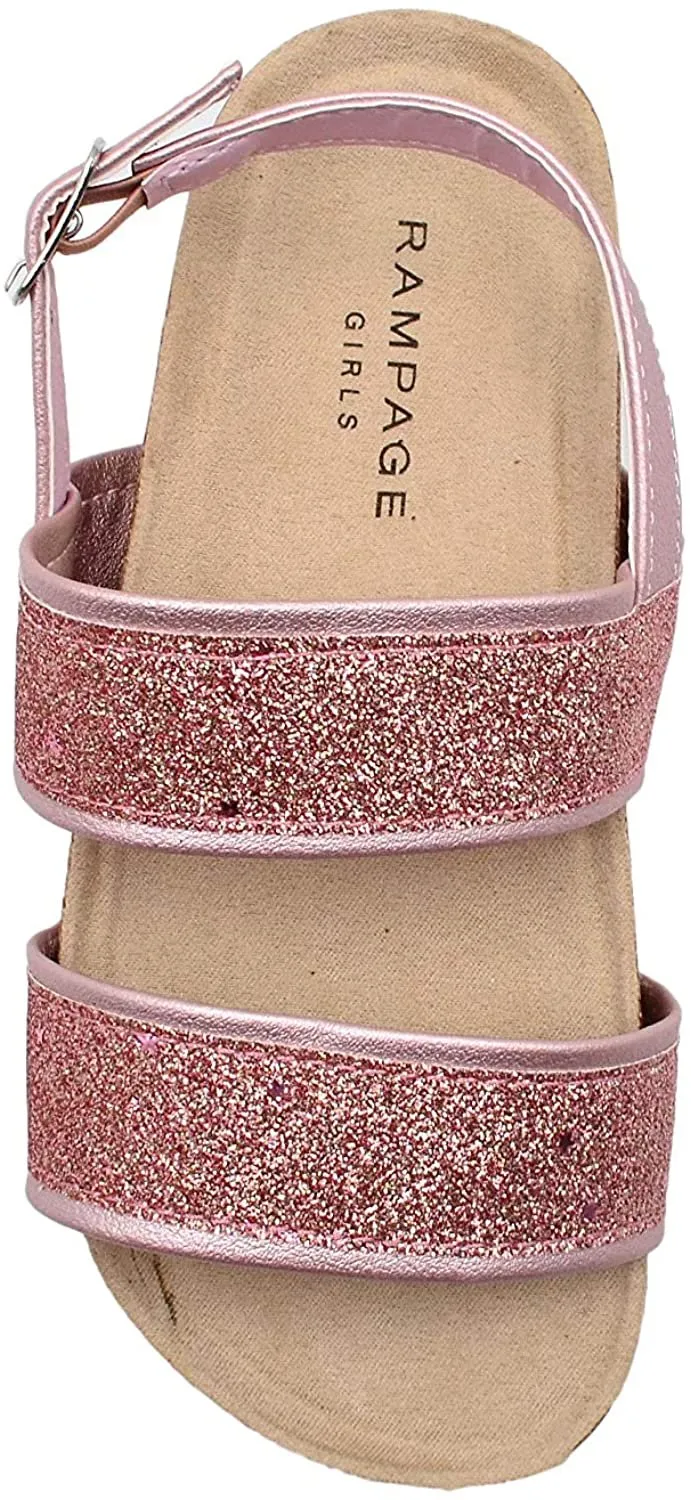 Rampage Girls Big Kid Glitter Footbed Slide Sandal with Back Strap - Fashion Summer Shoes