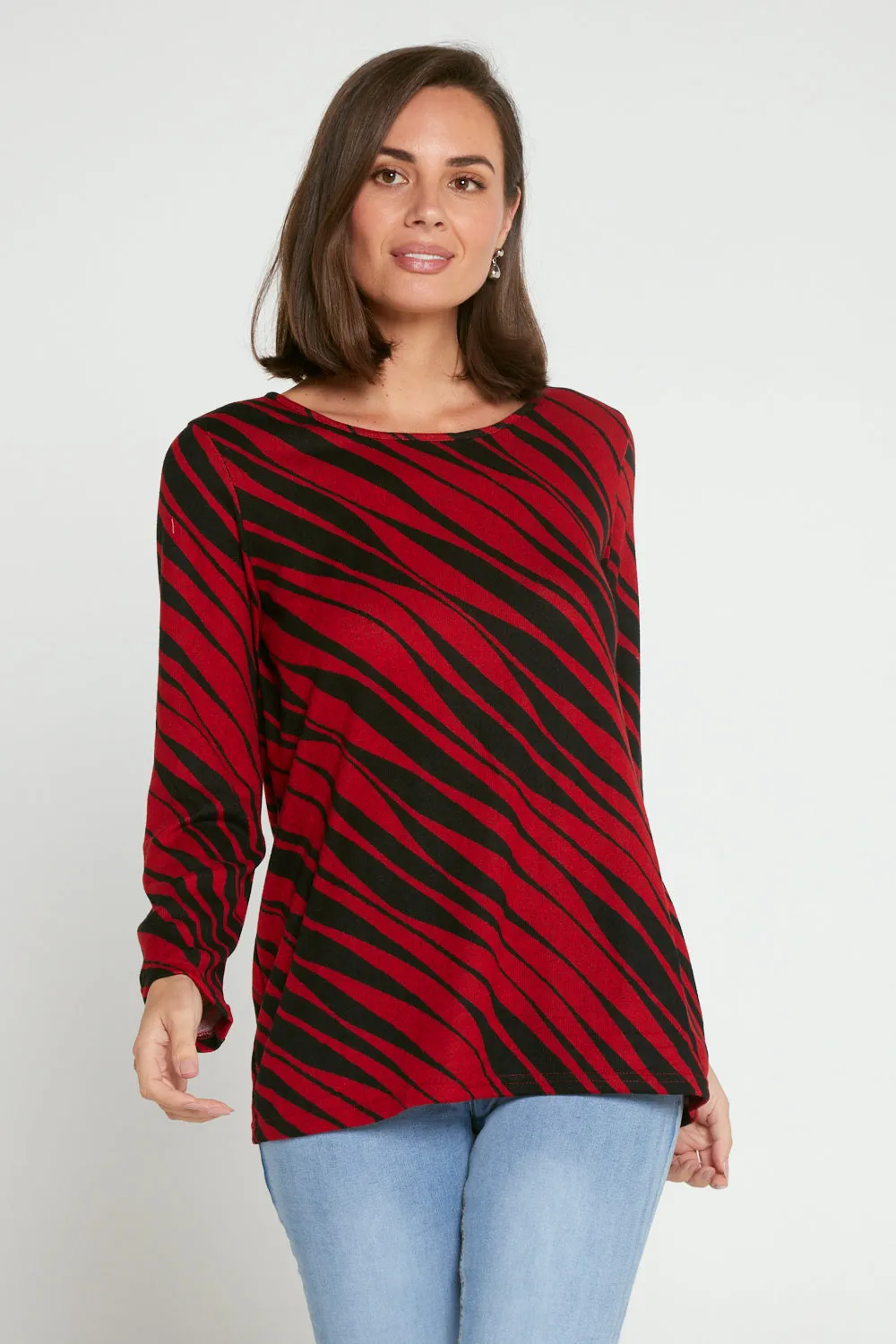 Rory Knit Top - Black/Red Animal