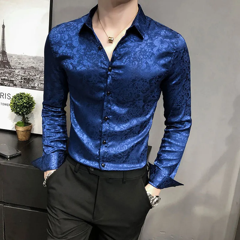 Subtle Rose Pattern Long-Sleeved Shirt